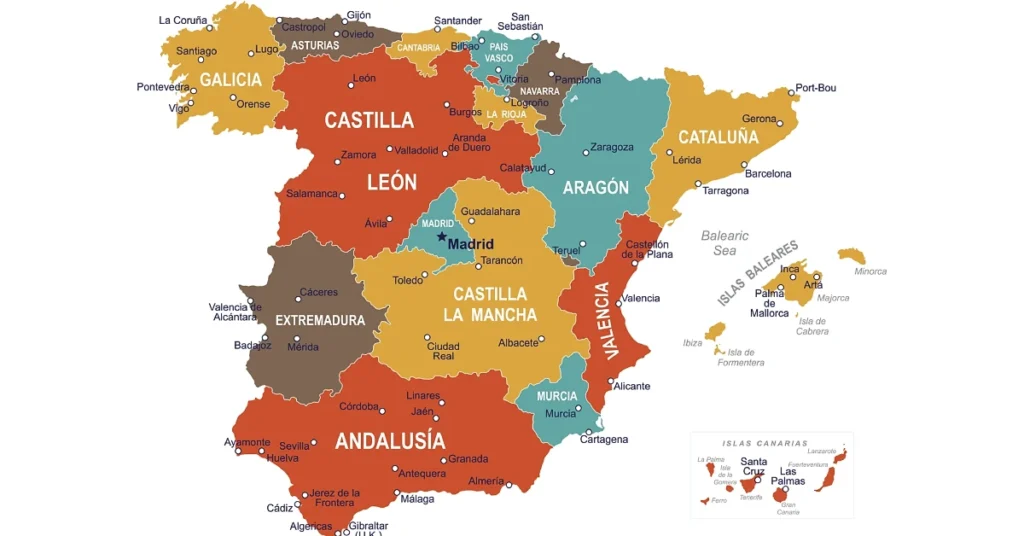Map showing the administrative divisions of Spain