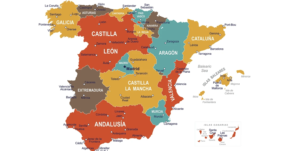 Map showing the administrative divisions of Spain