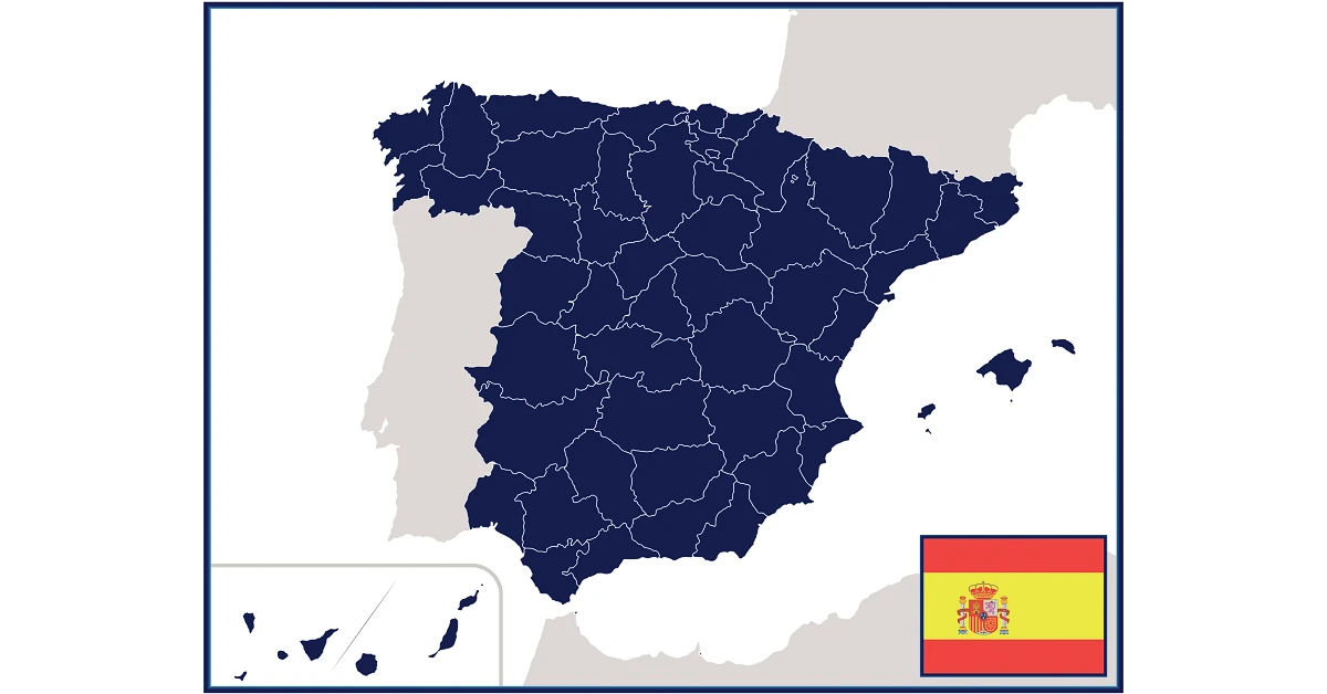 Map divided into provinces in Spain