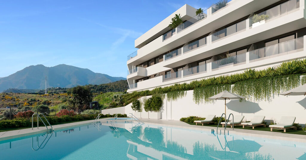 Apartments with shared swimming pool overlooking the mountains