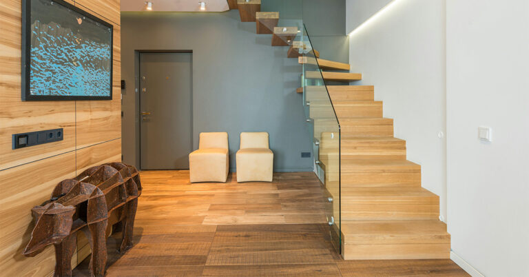 Staircase in the flat, finished turnkey flat