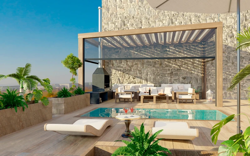 Terrace with swimming pool